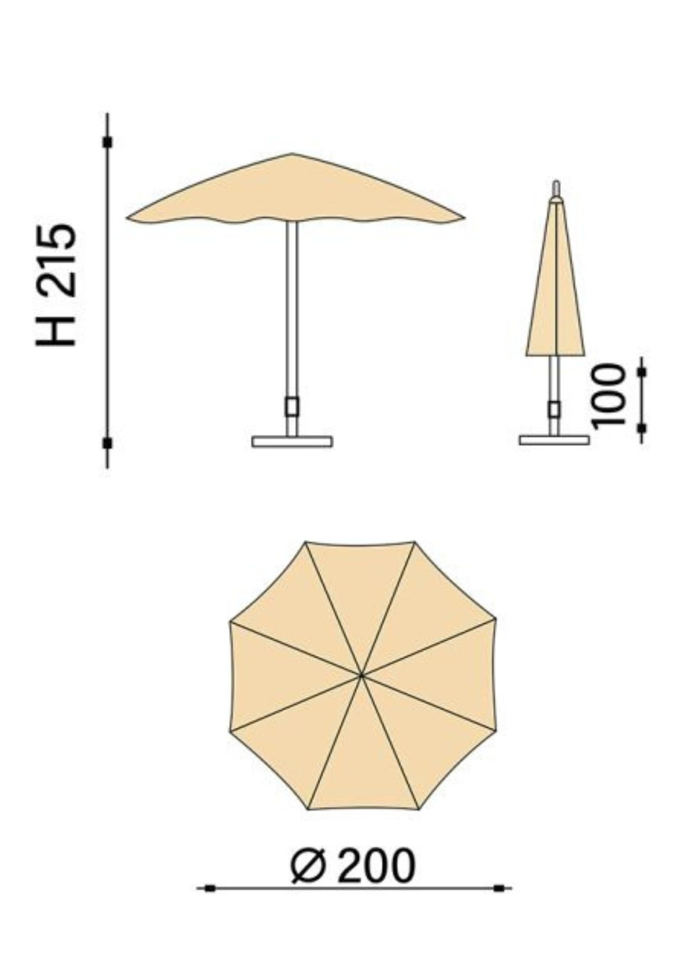 Parasol à franges, pieds inclus